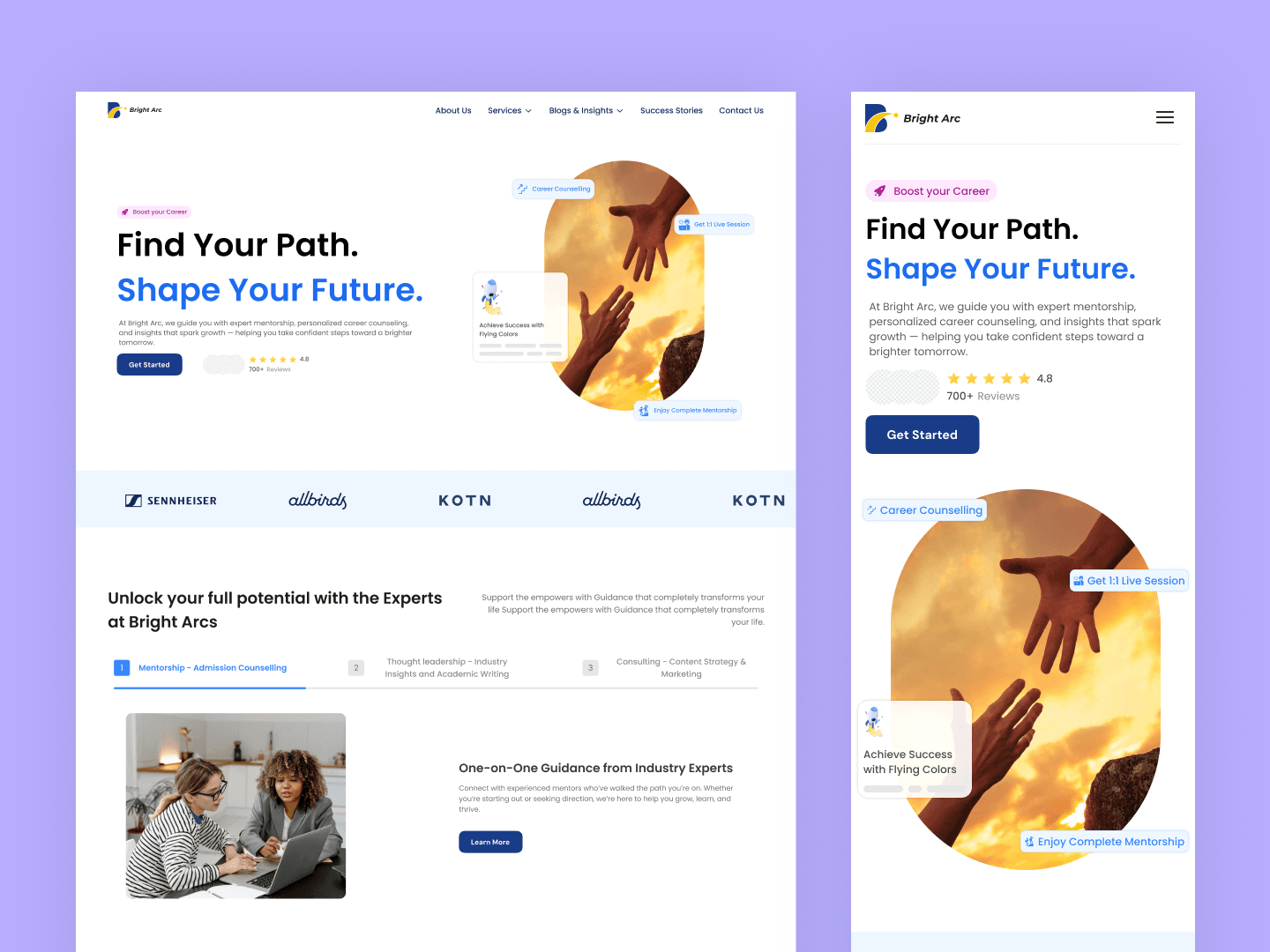 Bright Arc counselling platform shown on mobile screens