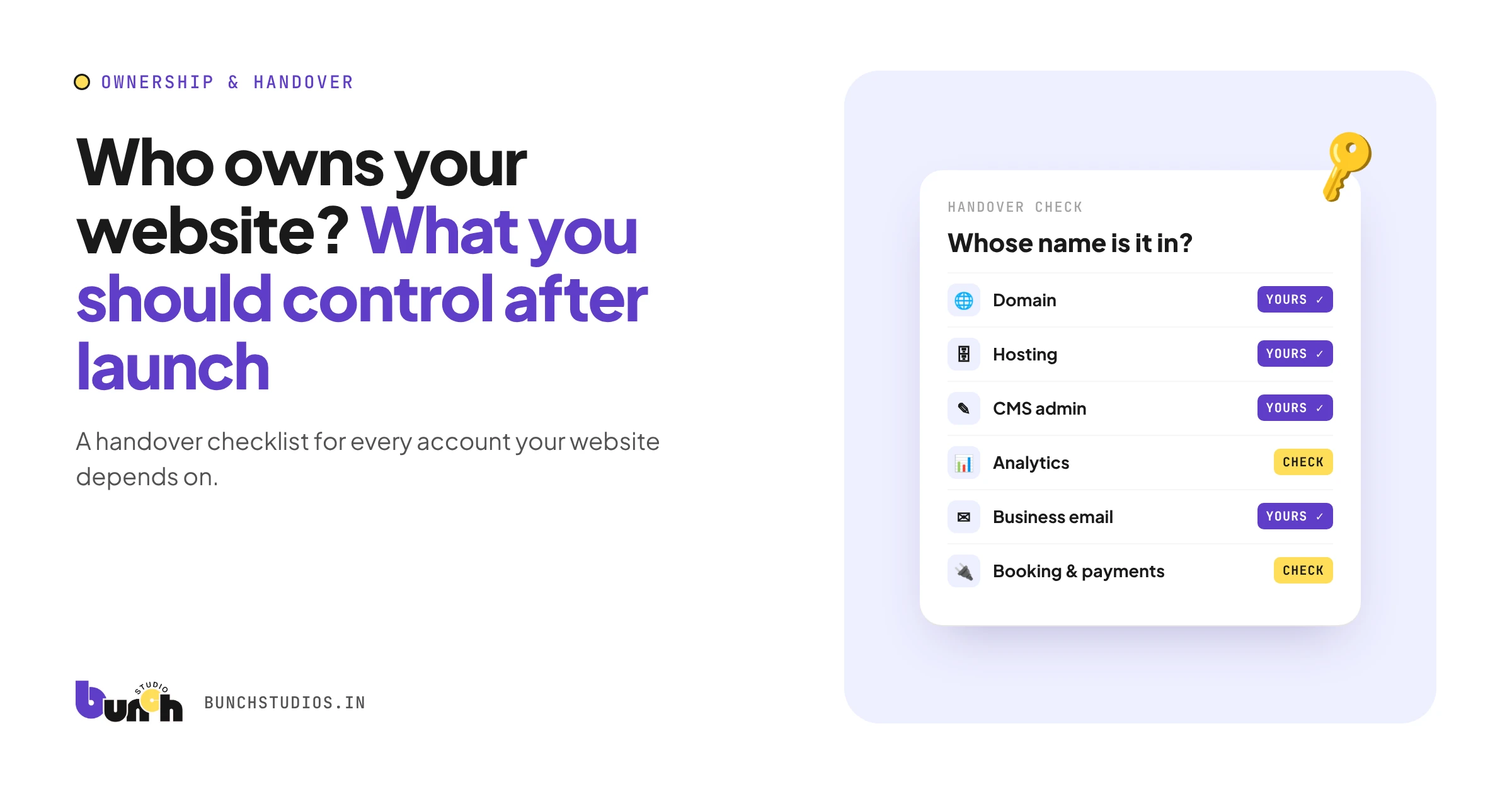 Cover graphic showing a handover check of which website accounts are in the owner's name