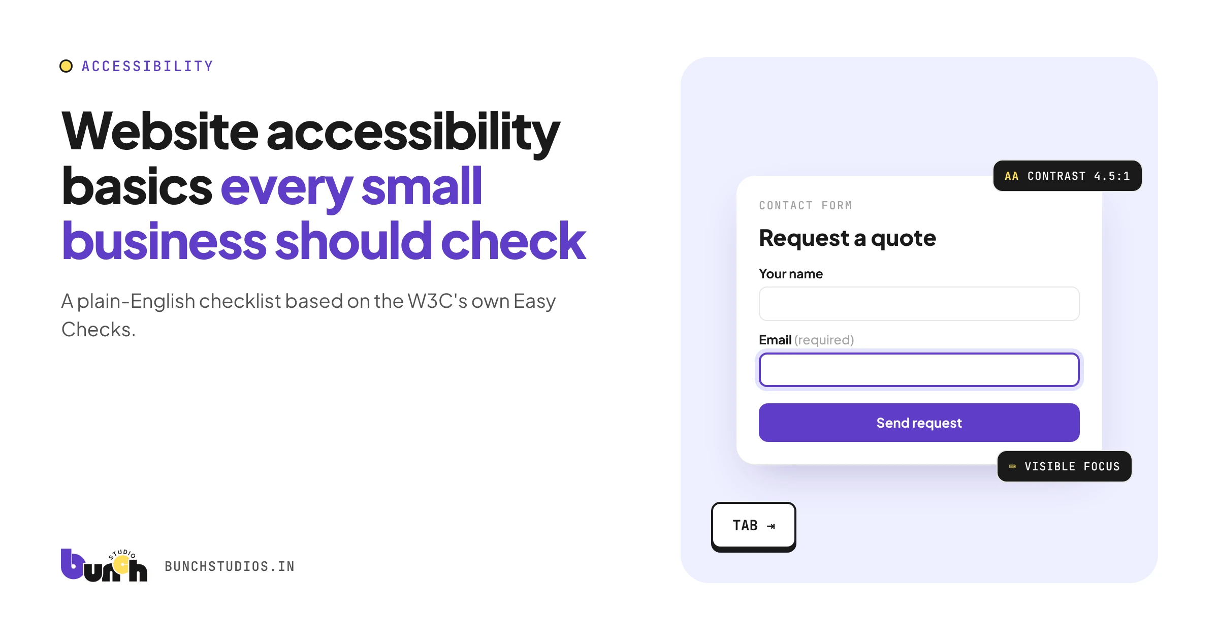 Cover graphic showing an accessible contact form with visible focus and readable contrast